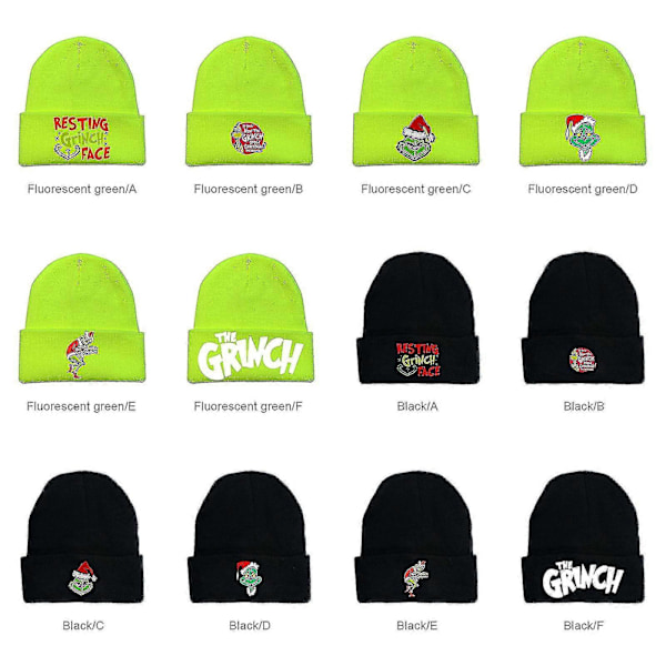 Unisex Miesten ja Naisten Talvi Lämmin Hattu Grinch Joulu Varastettu Neulotu Beanie Hat{ DB} Black1
