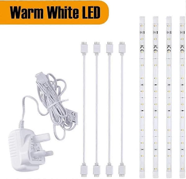 LED Underskabslamper/Skabsbelysning, Sammenkoblelige Lamper med Stik til Hylde Skab Vitrine Seng Underskab (Varm Hvid, 4 [DB]