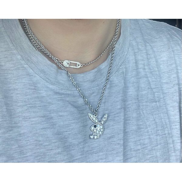 Rhinestone Playboy Kanin Hänge Halsband Rostfritt Stål Retro Punk Halsband Dam