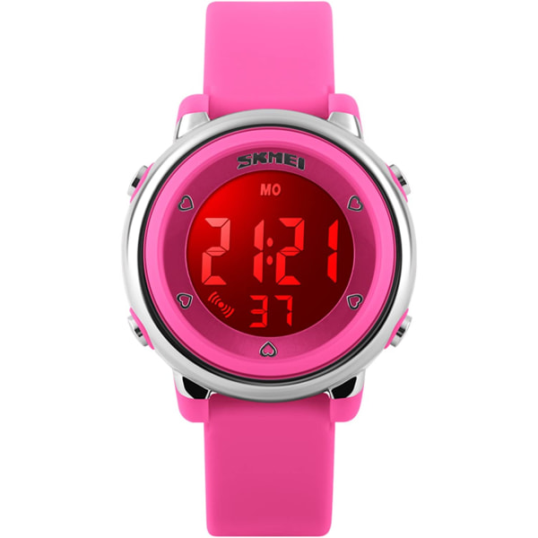 Lasten watch urheiluvedenpitävä elektroninen watch herätyskello sekuntikello (ruusunpunainen)
