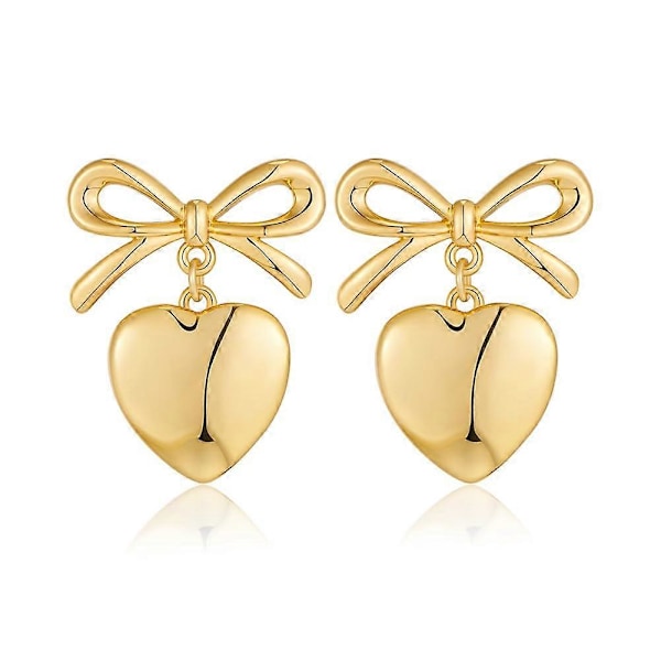 Hjärtformade Örhängen i Guld för Kvinnor, Bandrosett-Örhängen, Present till Alla Hjärtans Dag, Jubileum, Födelsedag [DB] 3 Pairs