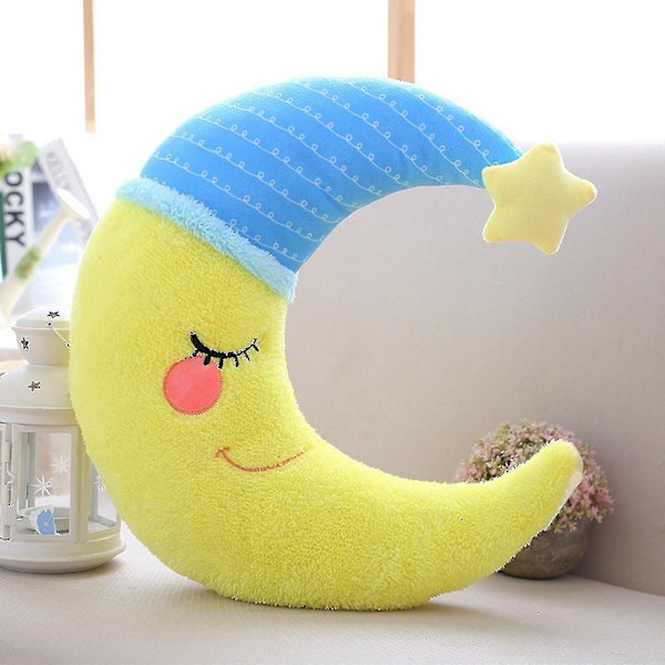 Plush Plysch Kudde Mjuk Söt Fullt Fylld Mysig Touch Sov Accompany Cartoon Doll Soffa Ornament Kreativ Cartoon Moon Doll Kastkudde [Db] Yellow