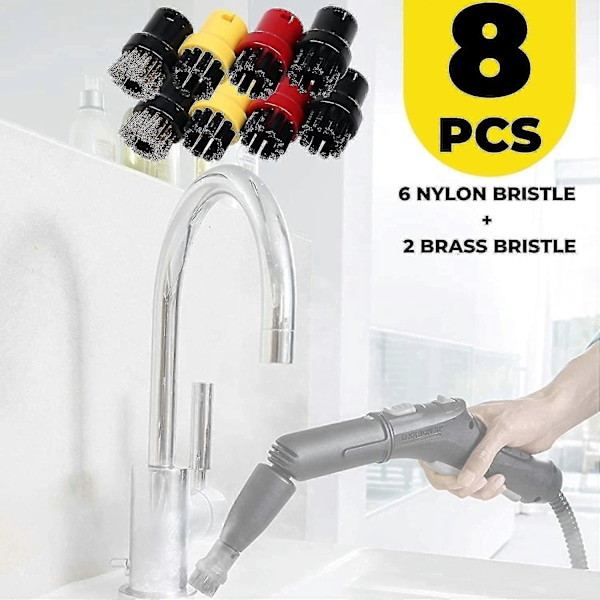 8-osainen höyrypuhdistusharjasarja Krcher Sc1 Sc2 Ctk10 Sc3 Sc4 Sc5 Sc7 -malleille, pyöreät nylon-messinkiharjat db