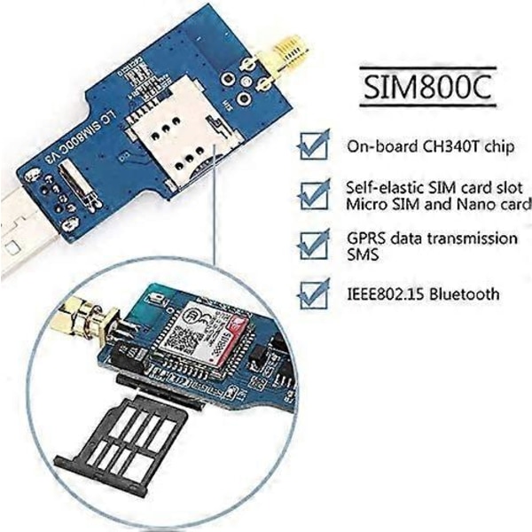 SIM800C Quad Band 850/900/1800/1900MHz USB GSM GPRS Trådløs Modul T USB Chip Support 2G 4G Kommunikation USB [DB]