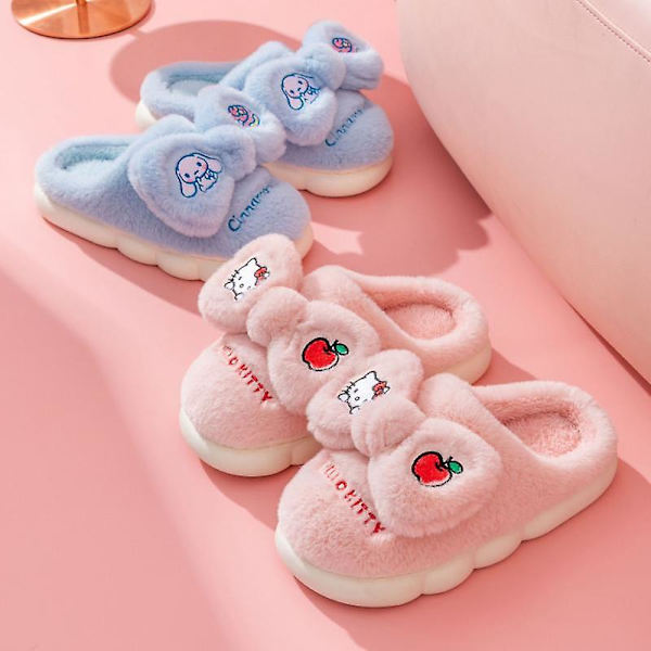 Uusi Sanrioed-tossu Cinnamoroll-pehmolelutossut Liukumattomat Kawaii Anime Kuromi My Melody Naisten Kotipuuvilla Tossut Talvi Tyttöjen Lahja [DB] 30-31(insole18.5cm) cinnamoroll