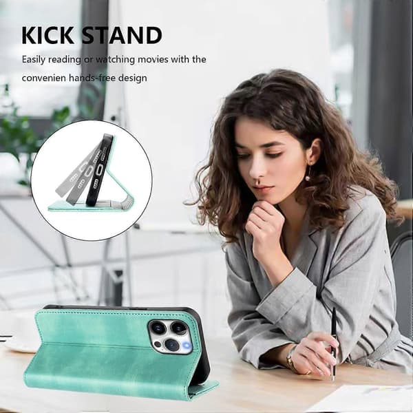 Retro tekstur RFID-blokerende læder telefoncover til iPhone 16 Pro Max Wallet Cases [DB] Multicolor Mint Green