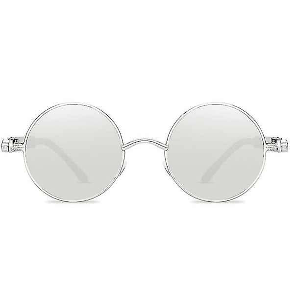 Vintage Polariserende Steampunk Runde Solbriller til Mænd Stilfulde Db Silver Frame and Lenses