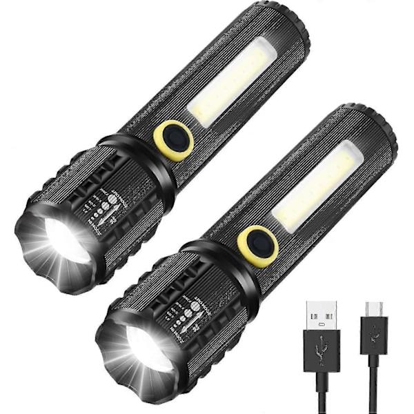 LED Ficklampa, 2-pack Justerbara och Zoomningsbara Starka Ficklampor, Uppladdningsbar LED Ficklampa för Nödsituationer, 11cm db