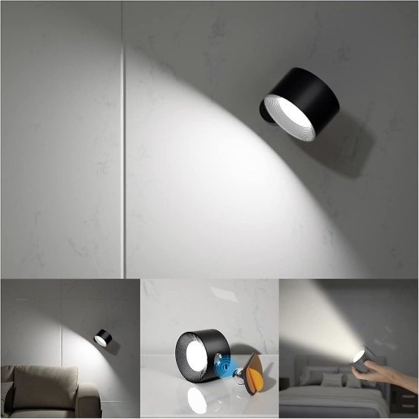 Vägglampa LED-vägglampa med uppladdningsbart batteri [DB] Black