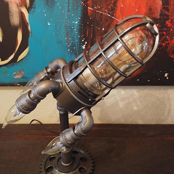 Steampunk Rakettlampe Rakett Rør Flamme Nattelys Gave Hjem Dekorasjon [DB] EU Plug