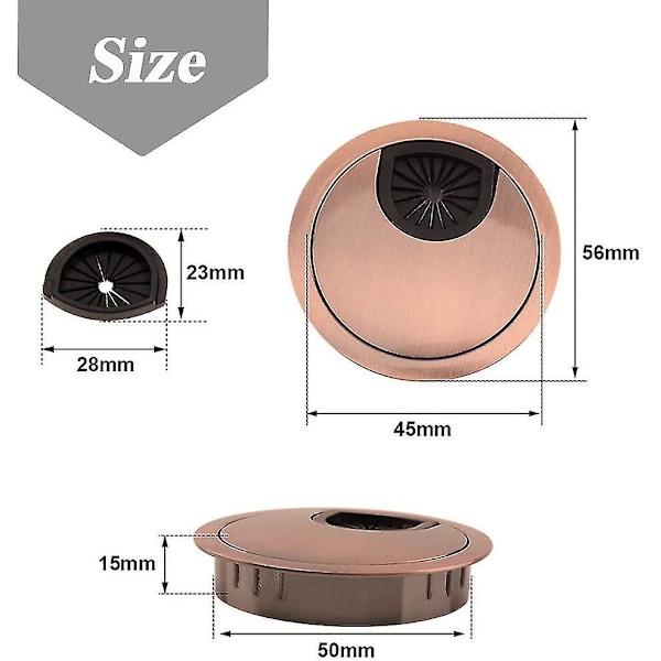 4 stk. skrivebordsgrommetsæt, 50 mm metal kabelgrommet hætte bordgrommets skrivebord [db]