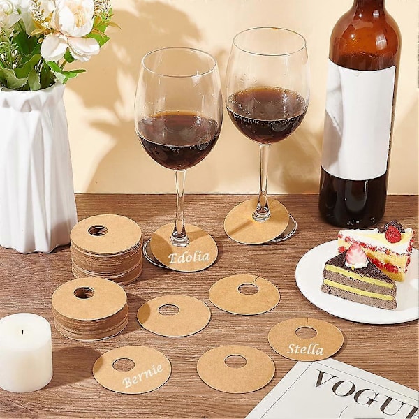 150 stk. Papir Vinglas Markører 7 cm Tomme Runde Glas Navnemærker BurlyWood/Hvid Farve Engangs Vinmærker Drikke Charm DIY Identifikation [DB]