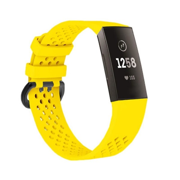 Se på armbåndet til Fitbit Charge 3/4 - Rundt hull - Smart armbånd - Mykt silikon - Håndleddsstropp - Jikaix Yellow