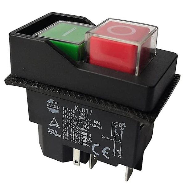Elektromagnetiska strömbrytare Tryckknappsbrytare för trädgårdsredskap KJD17 220V 5 Pin -Terminaler [DB] Black