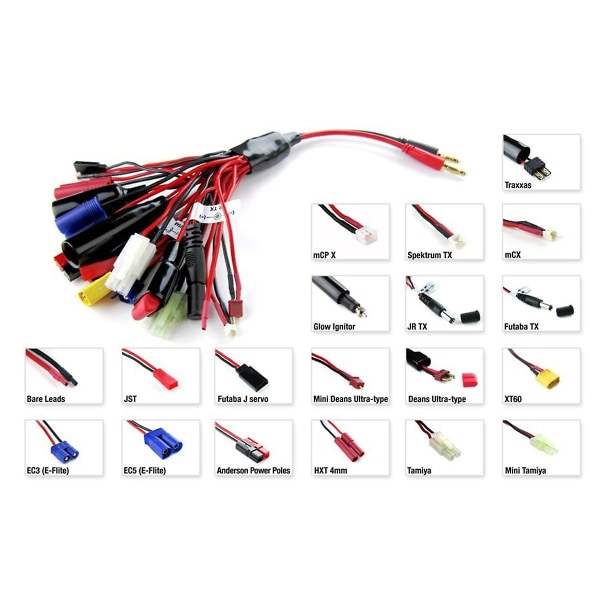 19 In1 Rc Lipo Batteriladdare Splitter Kabel Adapter 4mm Banan Plug To For Jst Futaba Xt60 Ec3 Ec