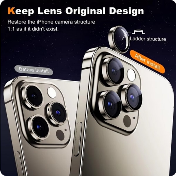 2-Pack iPhone 16 Pro Max Kameralinsskydd Härdat glas -Desert Titanium Guld