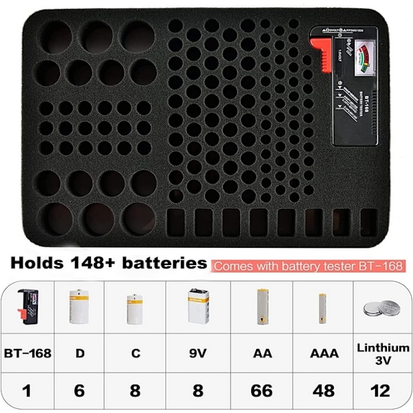 Hård batteri förvaringslåda, bärväska + batteritestare black one size