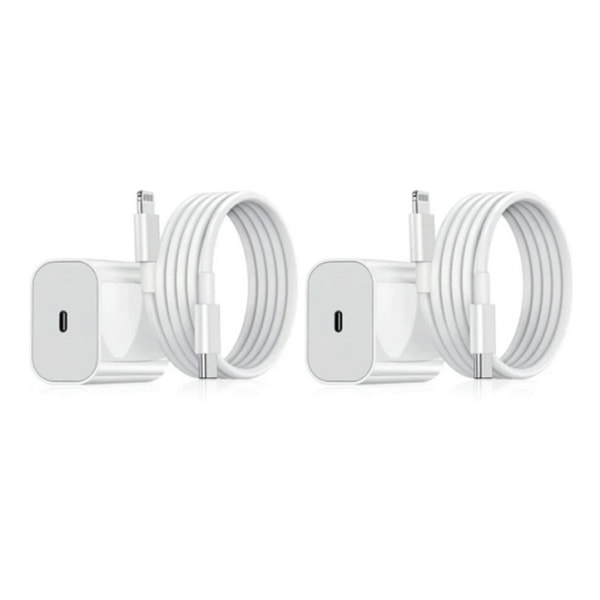 2 Pack - 20W USB-C PD snabbladdare för iPhone +2M kabel Vit