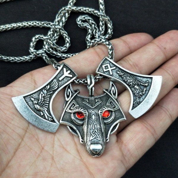 Wolf & Raven graverade slaviska perun axar runor Othala Algiz Silver one size