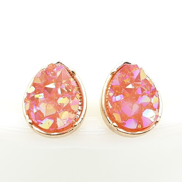 Durzy rock lava crystal glänsande sten örhängen vattendroppe Mörkrosa M