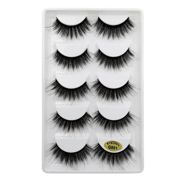 5-par lösögonfransar - 3D faux mink (G-801) Black one size