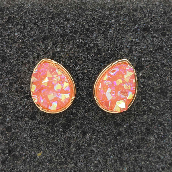 Durzy rock lava crystal glänsande sten örhängen vattendroppe Mörkrosa M
