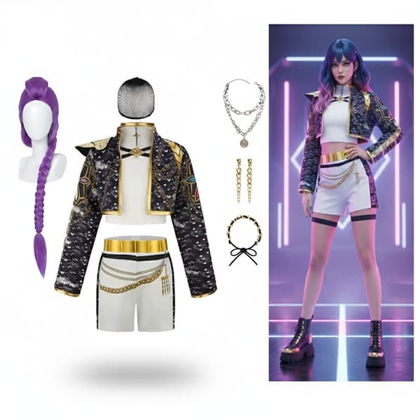2025 K-Pop Demon Hunter-kostymset + 4 extra tillbehör White 120 cm