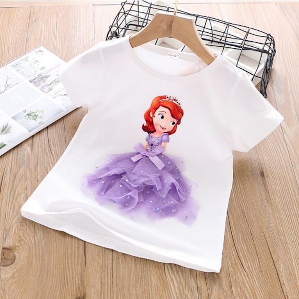 Princess sommar 3D T-shirts & byxor-Elsa-Belle-Rapunzel-Aurora Rapunzel white 120 cm one size
