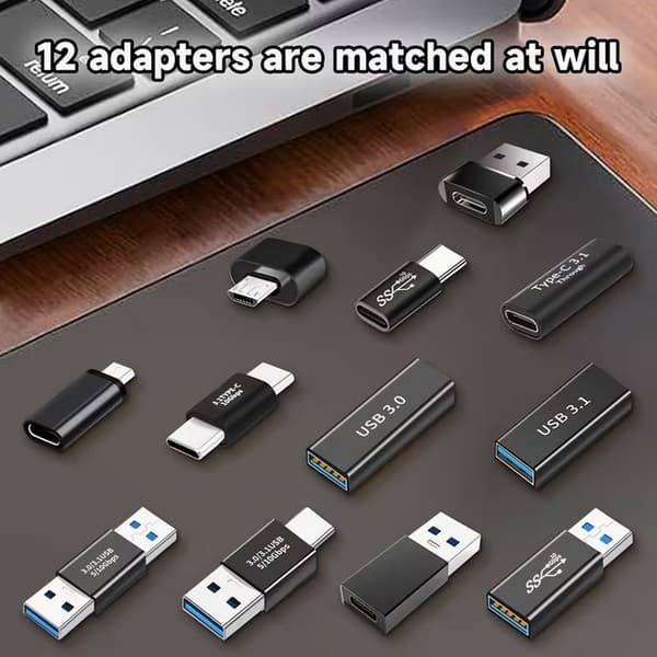 12-Stk USB-C- och USB 3.0-adapterkit Svart