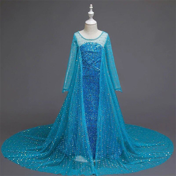 Elsa Frozen klänning flickdräkt för barn + 7 extra tillbehör 130 cm one size
