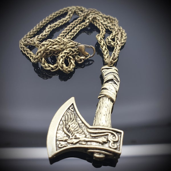 Viking Odin axe varg & korps slaviska  halsband & hänge Bronze one size