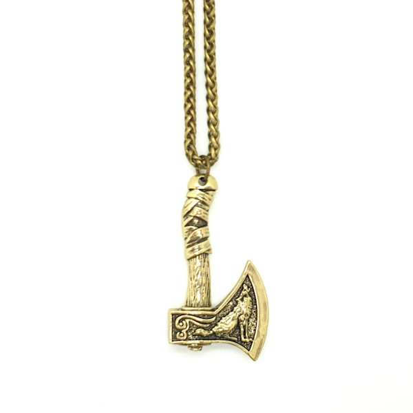 Viking Odin axe varg & korps slaviska  halsband & hänge Bronze one size