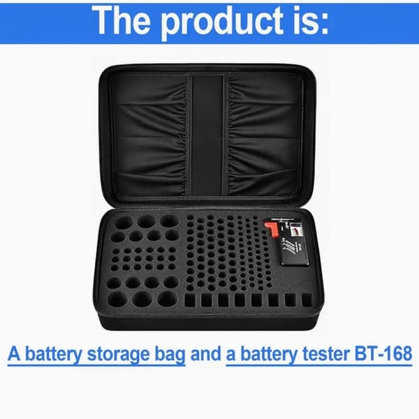Hård batteri förvaringslåda, bärväska + batteritestare black one size