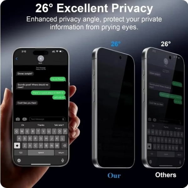 [2-PACK] Privacy Google Pixel 9 Pro skärmskydd i härdat glas