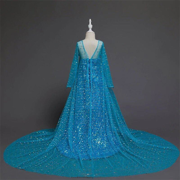 Elsa Frozen klänning flickdräkt för barn + 7 extra tillbehör 130 cm one size