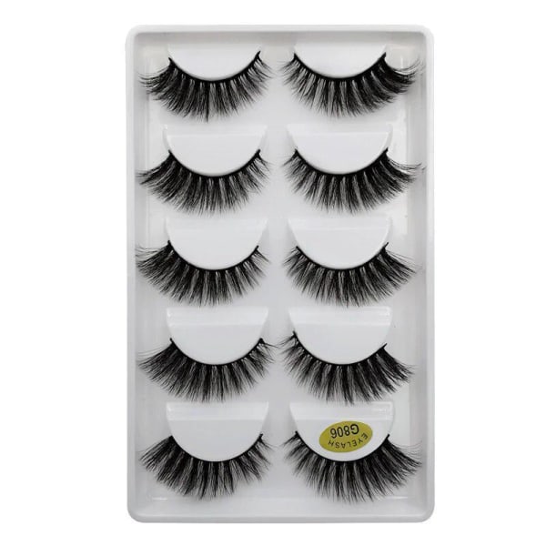 5-par lösögonfransar - 3D faux mink (G-806) Black one size