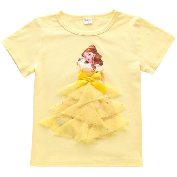 Princess sommar 3D T-shirts & byxor-Elsa-Belle-Rapunzel-Aurora Belle yellow  120 cm one size