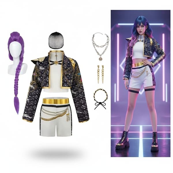 2025 K-Pop Demon Hunter-kostymset + 4 extra tillbehör White 140 cm
