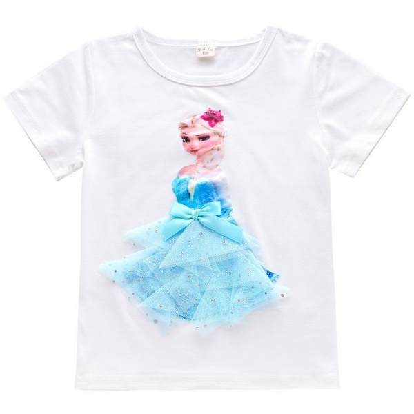 Princess sommar 3D T-shirts & byxor-Elsa-Belle-Rapunzel-Aurora Elsa white 120 cm one size