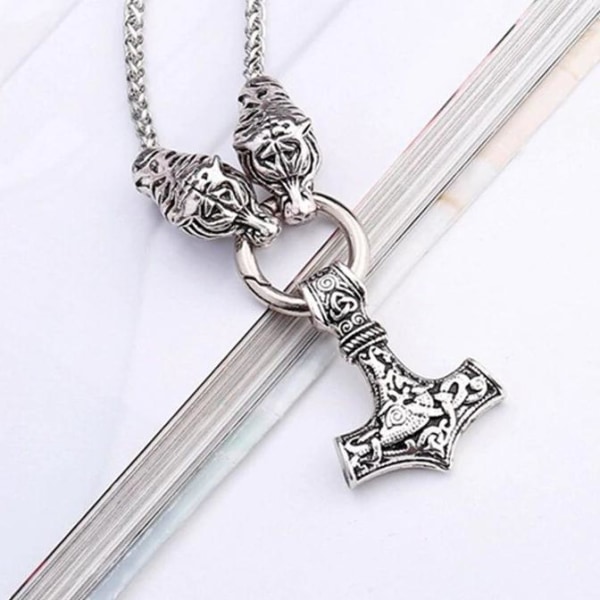 Thor hammare Tiger head viking Mjolnir halsband hänge Thor hammer Tiger head viking neckla one size