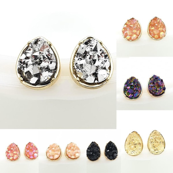 Durzy rock lava crystal glänsande sten örhängen vattendroppe Silver M