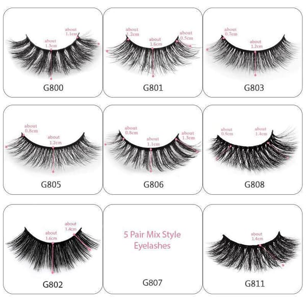 5-par lösögonfransar - 3D faux mink (G-807) G807 one size