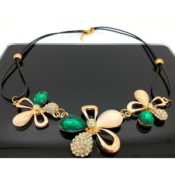 3 blommor diamant halsband 18 K guldpläterad Grön one size