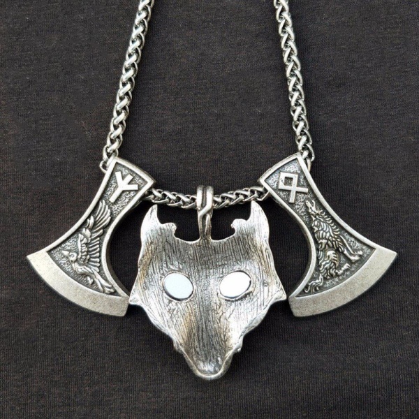 Wolf & Raven graverade slaviska perun axar runor Othala Algiz Silver one size