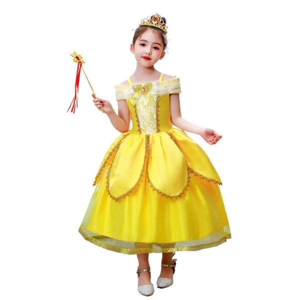 Princess Belle klänning Skönheten & odjuret  + 8 extra tillbehör 140 cm one size