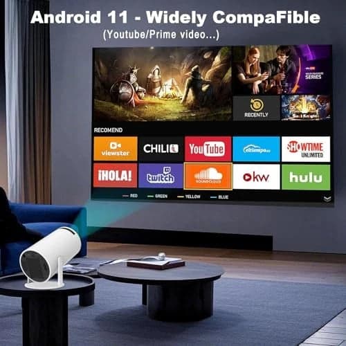 HY300 Pro Android 11 Smart Projector m. dobbelt WiFi, Bluetooth 5.0 - Hvid