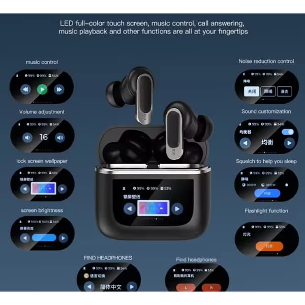 V8-kuulokkeet kosketusnäytöllä - Bluetooth - Musta