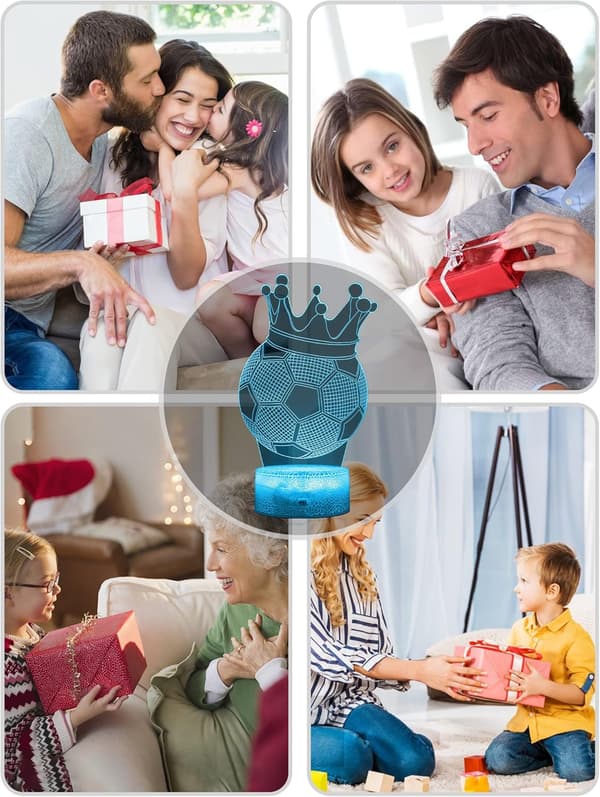 Farveskiftende Stemningslys Krone Fodbold Akryl 3D Hologram