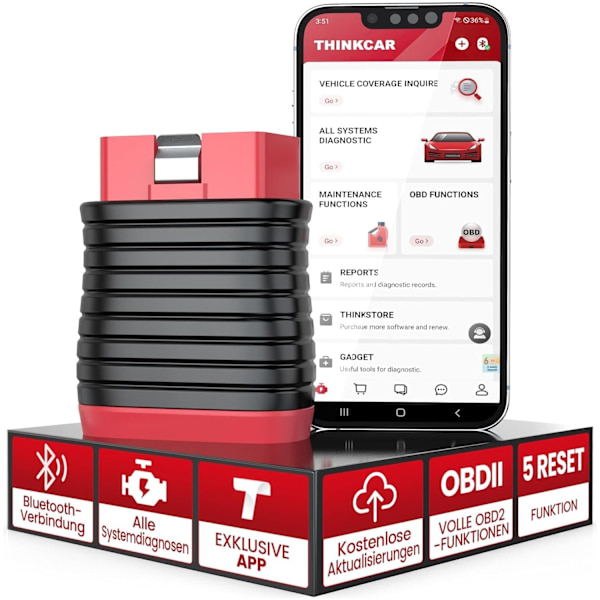 thinkcar OBD2 Bluetooth-adapter, BD6 OBD2-diagnosenhet med all systemdiagnostik