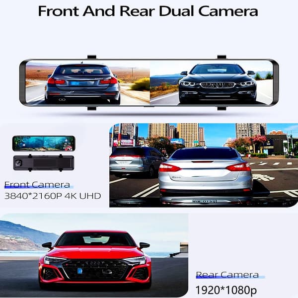DASH CAM 12 tommer , Full 4K HD-DUAL LENS,,GPS-navigation